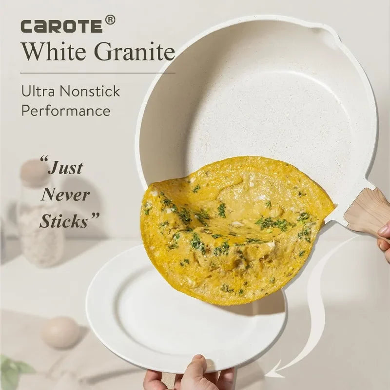 CAROTE 21Pcs  Nonstick Cookware Sets, White Granite