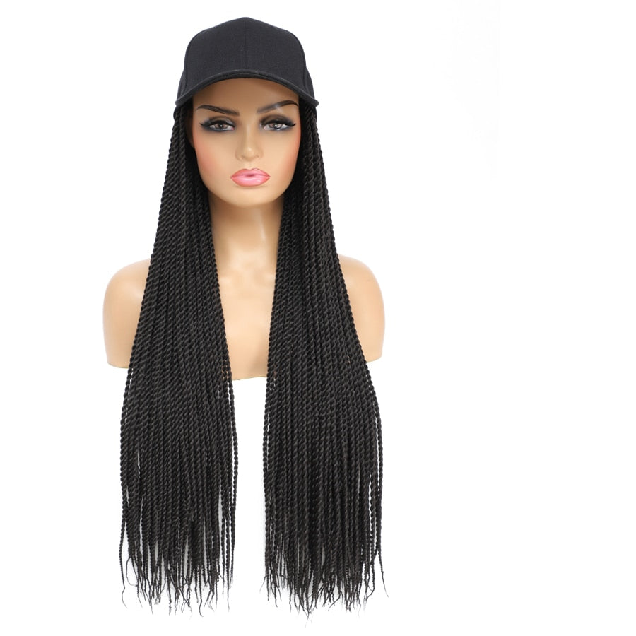 Braided Hat Wigs Baseball Cap with Twist Braid Hair extensions Hat With Senegalese Twist Hair attached for Black White woman