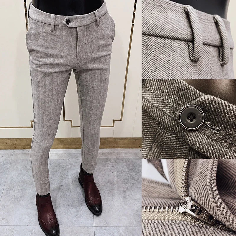 Men's Striped Woolen Suit Pants