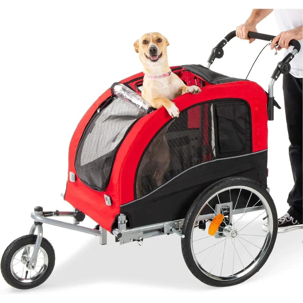 2-in-1 Dog Bike Trailer, Pet Stroller Bicycle Carrier w/Hitch