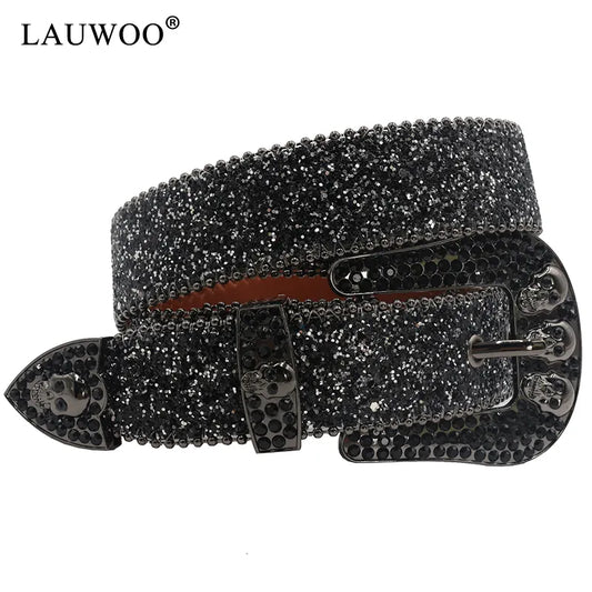 Skull Rhinestone Belts For Women Men Y2K Leather Strap