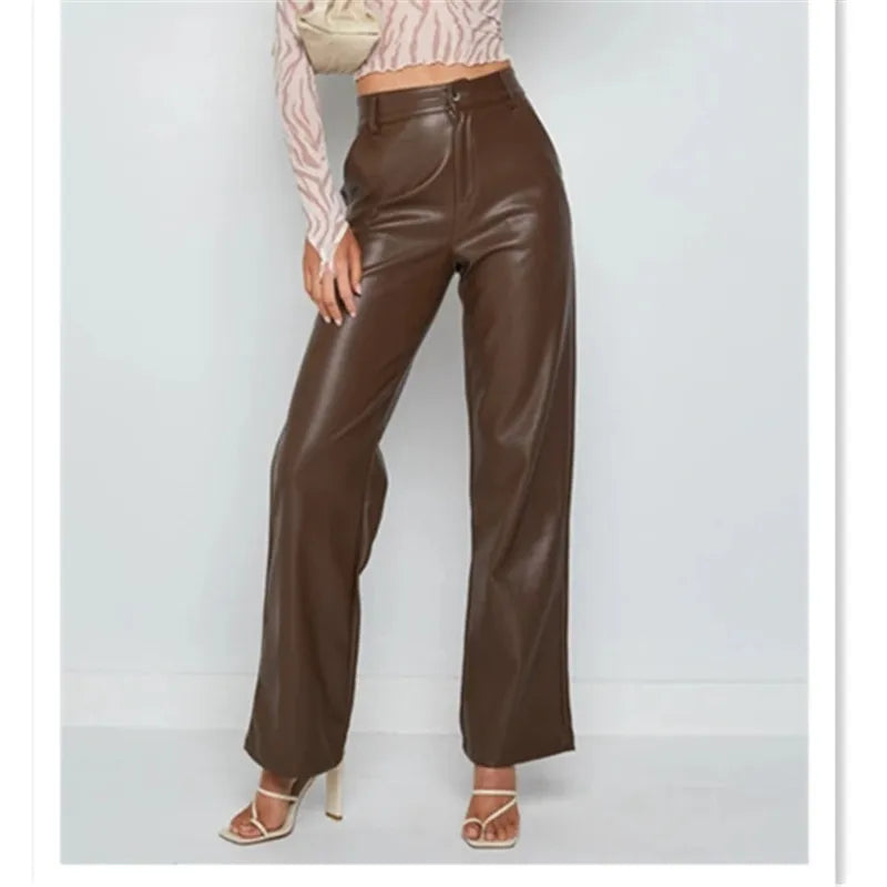 Faux Leather Pants Black Slim Zipper Classic Trousers Pencil