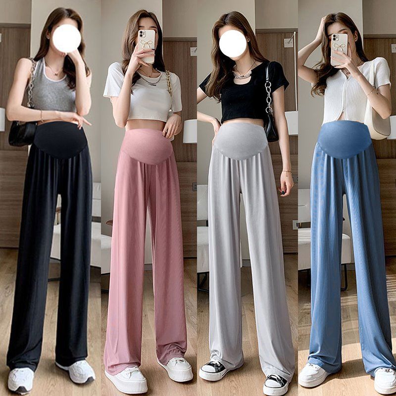 Pregnant Women's Trousers, Cool and Thin In Summer, Fashionable and New Loose Ice Silk Casual Pants, Wide Leg Pants