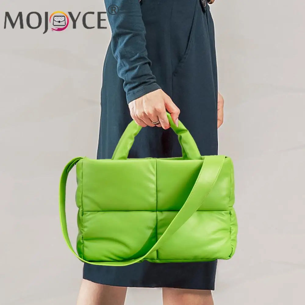 Women Quilted Handbag Large Capacity Weekender Bag Solid Color PU Leather Lightweight Ladies Daily Commute Bag