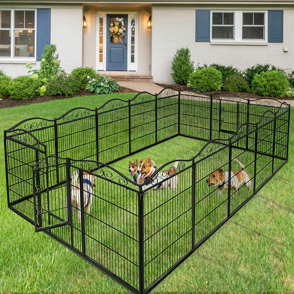 Dog Playpen 8 Panels Heavy Duty Metal Dog Fence Outdoor Extra Large Foldable Pet Crate Kennel with Door - DJVWellnessandPets