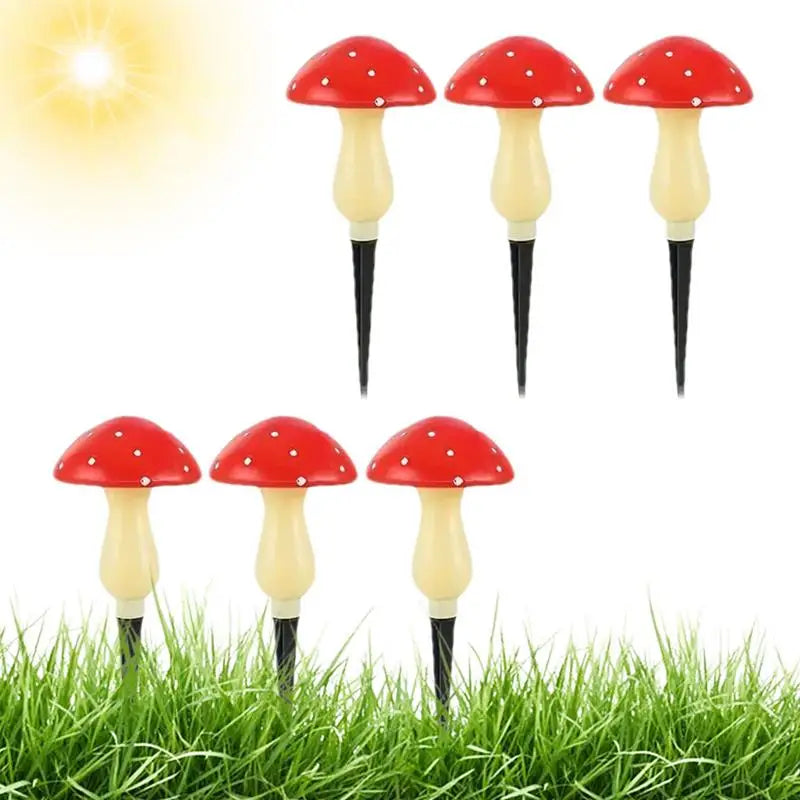 6pcs Red LED Solar Mushroom Light