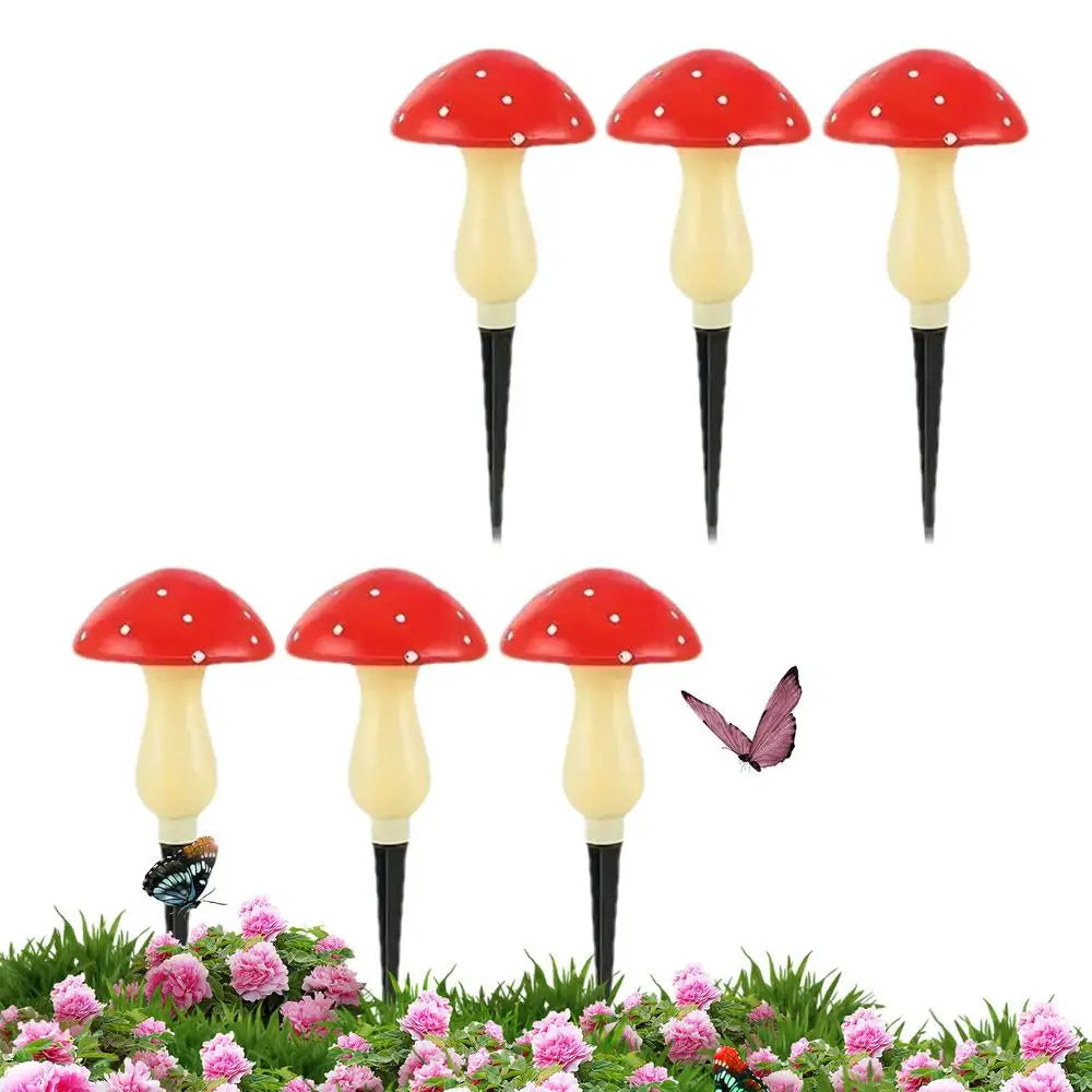 6pcs Red LED Solar Mushroom Light