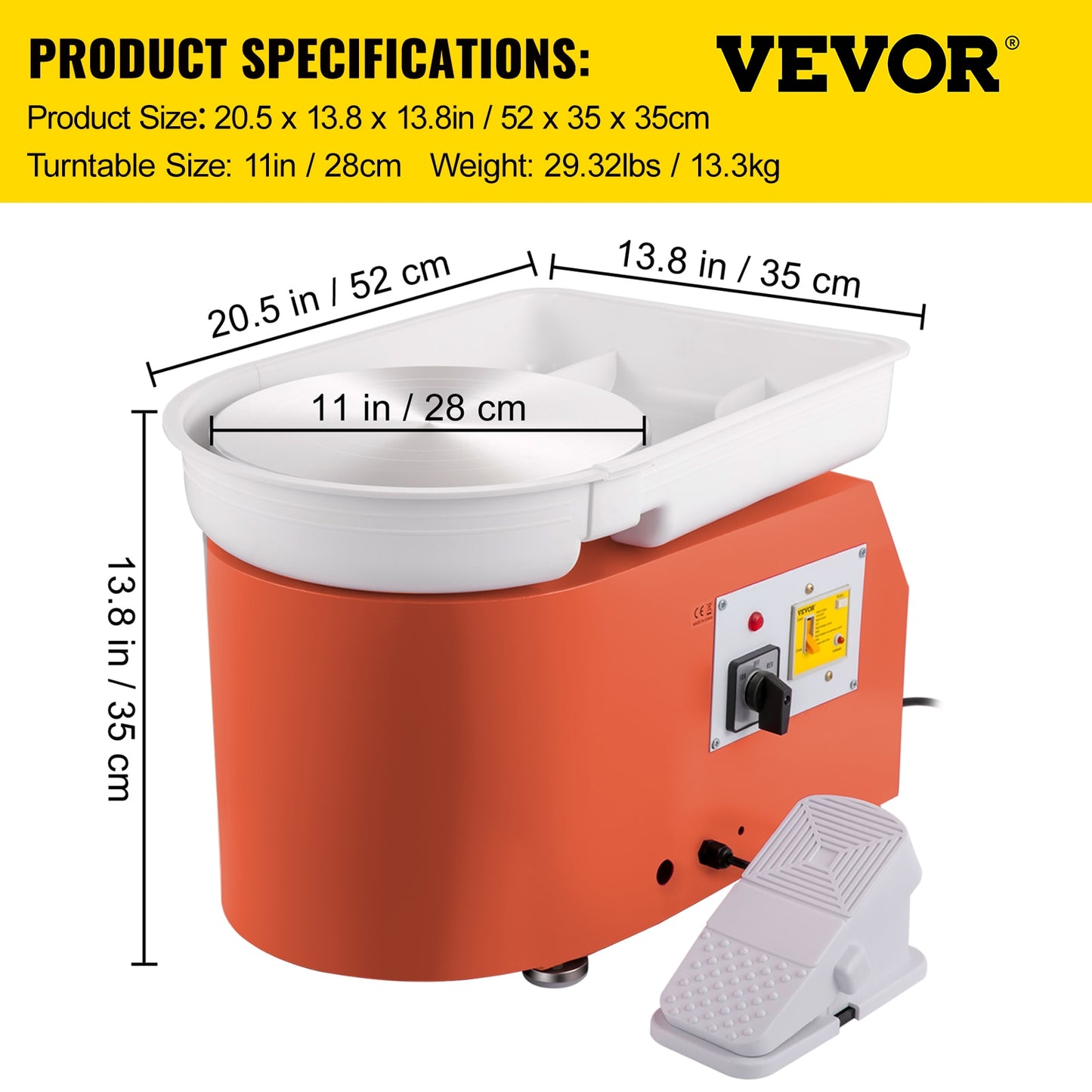 VEVOR 28cm Pottery Wheel Machine 350W Foot Pedal Control Electric Art DIY Ceramic Clay Sculpting Tool w/ Turntable Tray 18Pcs