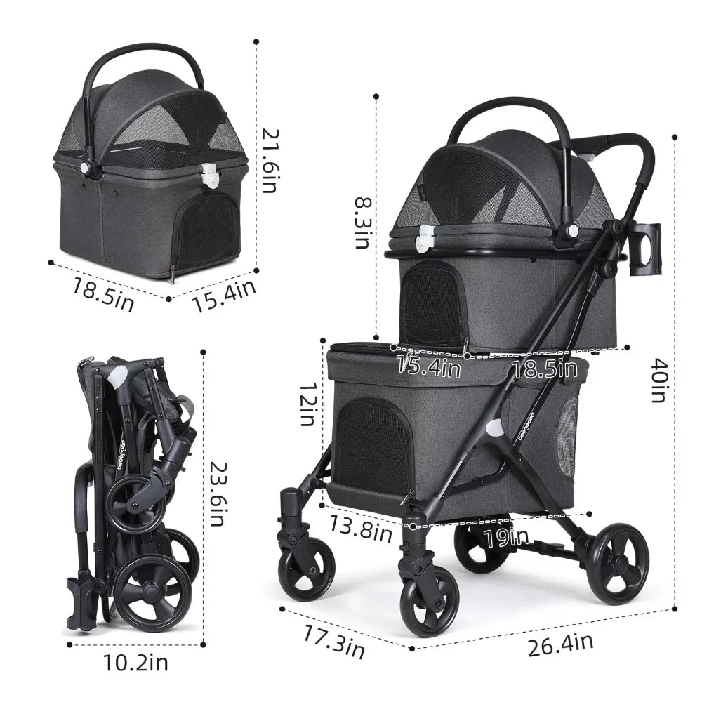 Double Pet Stroller for 2 Small Dogs or Cats