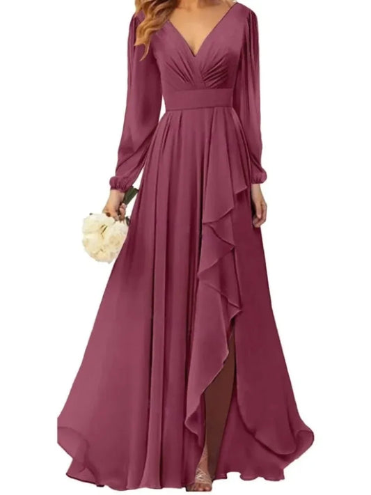 Deep V-neck Simple Evening Bridesmaid Dresses Prom Robe