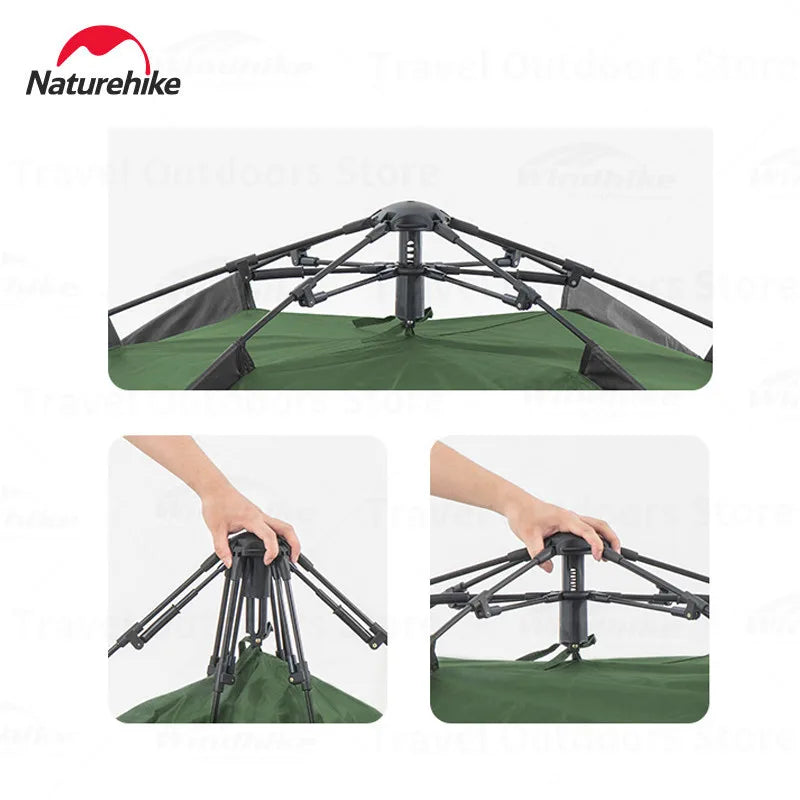 Naturehike 3-4 People Automatic Tent Camping Outdoor Quick Open One-touch Pole Waterproof Detachable Top Awning Fast Collection