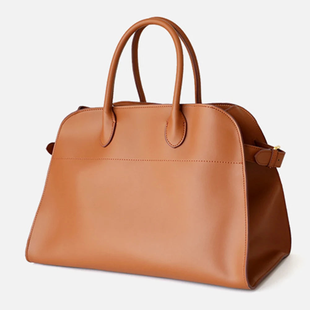 Genuine Leather Boston Bag for Women Margaux 15 Big Capacity Classic Handbag High Quality Cowhide Retro Shoulder Bag Solid Totes