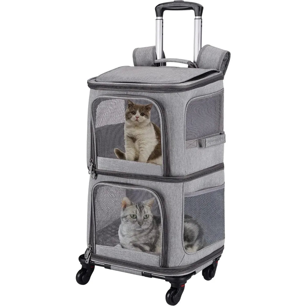 Double Pet Carrier Backpack with Wheels