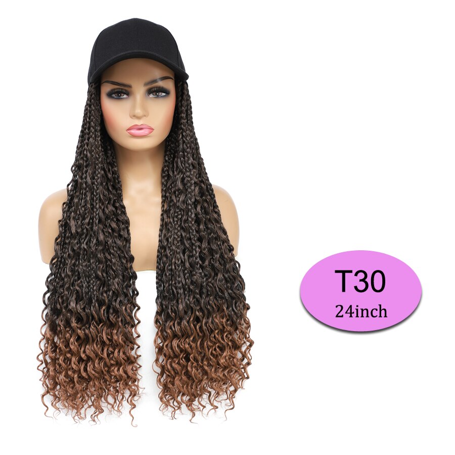 Braided Wig Baseball Cap With Boho Box Braids Hair Extensions Attached For Women Synthetic Curly Ends Box Crochet Hair Cap Wig