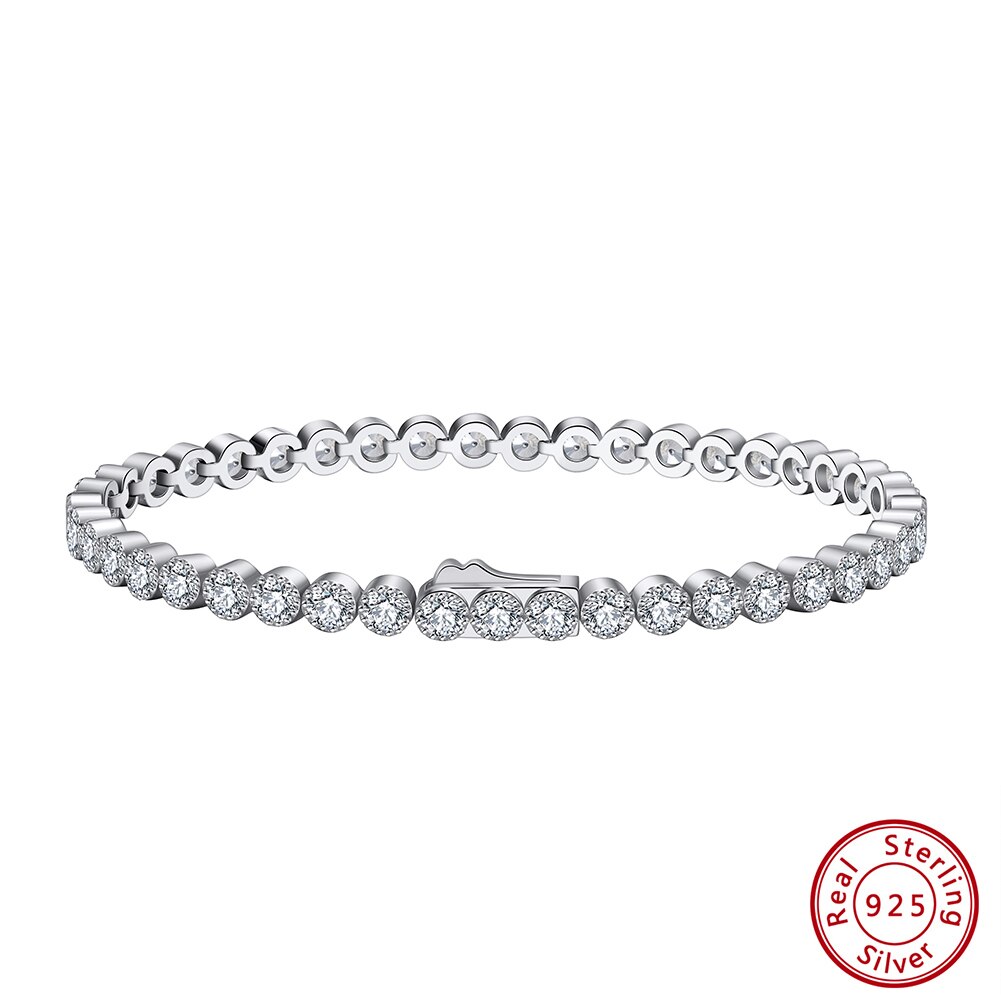 Rinntin 925 Sterling Silver Tennis Bracelet for Women 3.0mm Bezel Setting Cubic Zirconia Handmade Bracelet Jewelry SB133