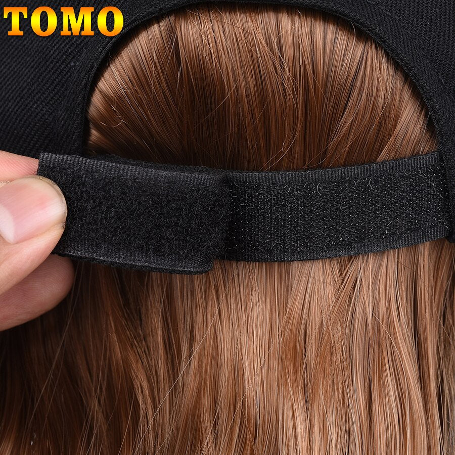 TOMO Baseball Cap with Hair Extensions for Women Adjustable Hat with Synthetic Wig Attached 16inch Natural Wavy Hair