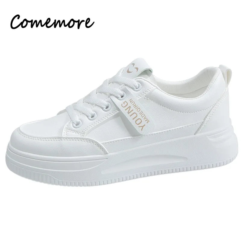 Comemore Vulcanized Shoes Fashion Lace-up Comfortable Casual Shoe Female Tennis Women's Autumn Footwear New Women White Sneakers