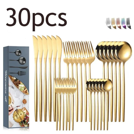 30pcs Stainless Steel Tableware Complete Dinner Setting