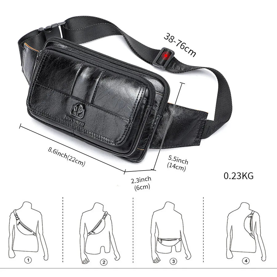 Luxury Brand Genuine leather Waist Bag Men Fanny Pack