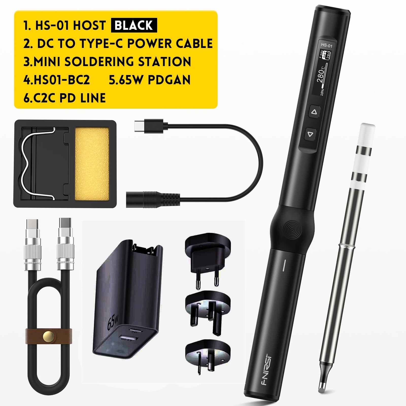 FNIRSI HS-01 Smart Electric Soldering Iron PD Adjustable Constant Temperature Fast Heat Portable Soldering Iron Station Kit 65W - DJVWellnessandPets