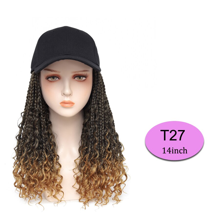 Braided Wig Baseball Cap With Boho Box Braids Hair Extensions Attached For Women Synthetic Curly Ends Box Crochet Hair Cap Wig