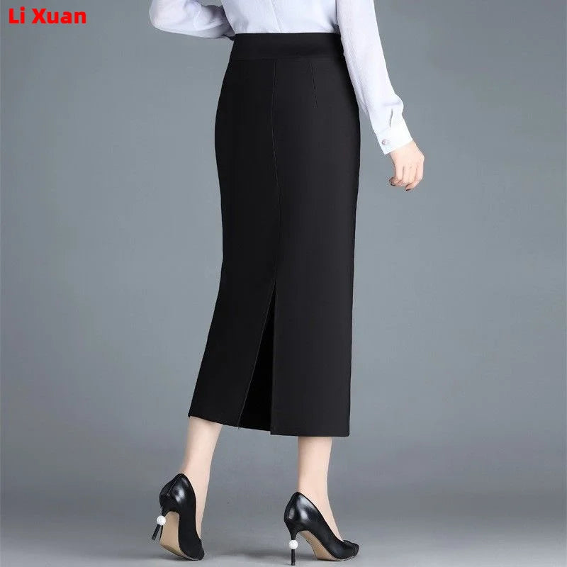 Stretch Pencil, Office Lady, Formal Black Midi Skirts, Elegant Hip Skirts