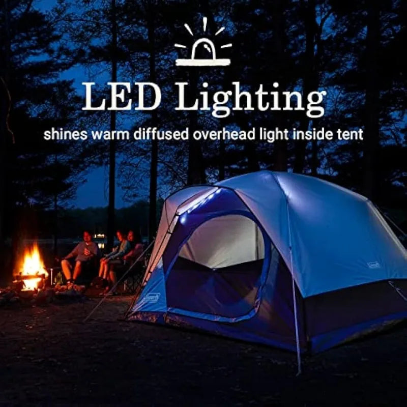 Coleman Skydome Camping Tent with LED Lights, Weatherproof 4/8 Person Family Tent Includes Pre-Attached Poles, Rainfly