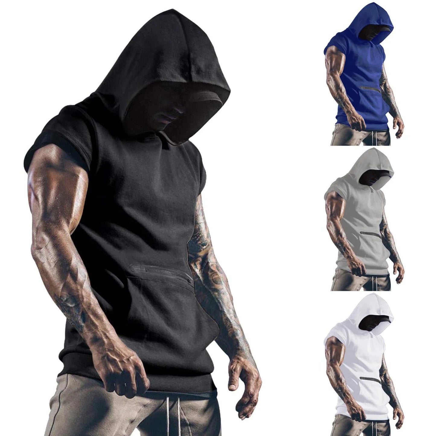 Summer Mens Muscle Hoodie Vest Sleeveless Bodybuilding Gym Workout Fitness Shirt High Quality Vest Hip Hop Sweatshirt Men's Tops