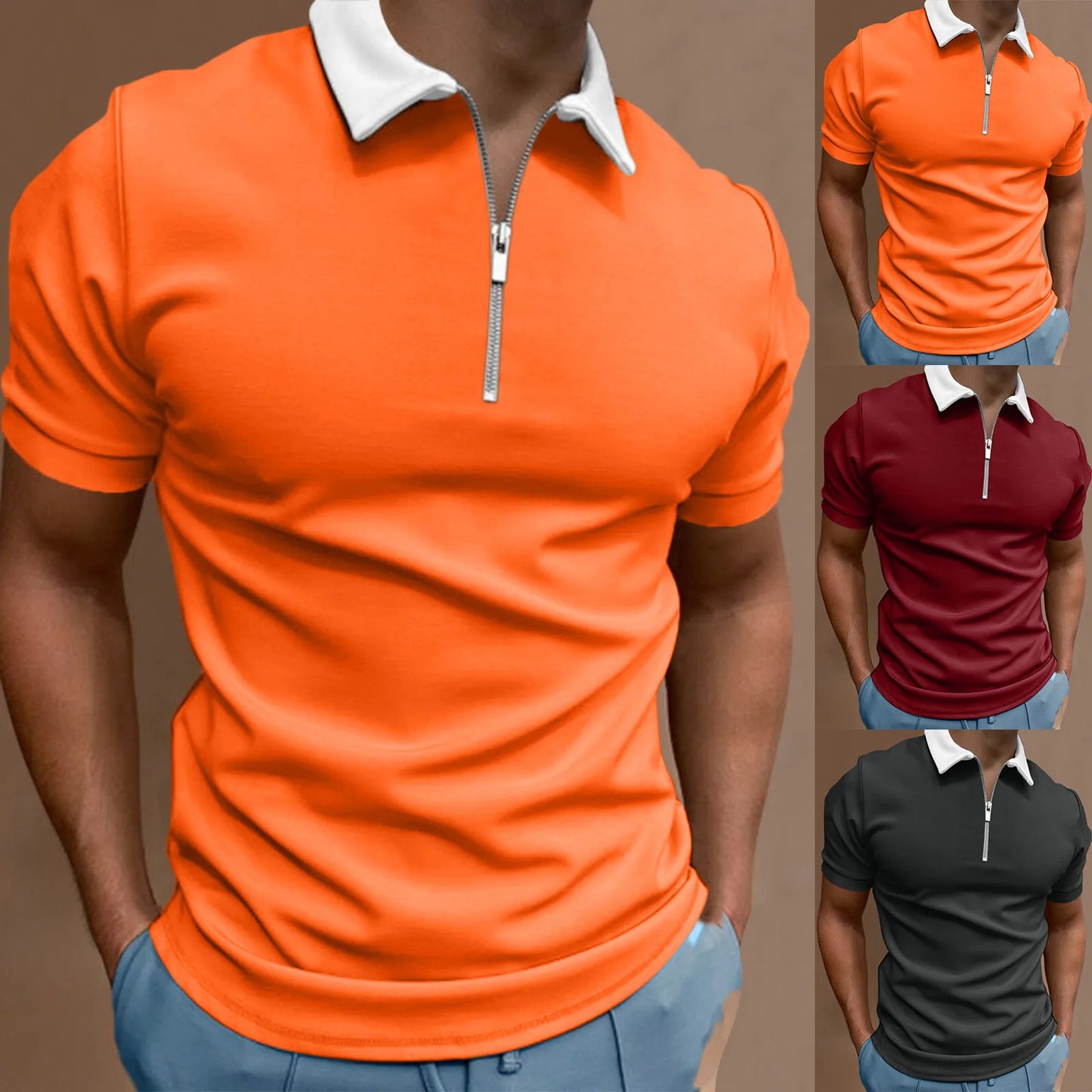 Men's Slim Fit Solid Orange Polo shirt Men's Polo Shirt Men Solid Polo Shirts Brand Men Short-Sleeved Shirt Summer Shirt Man