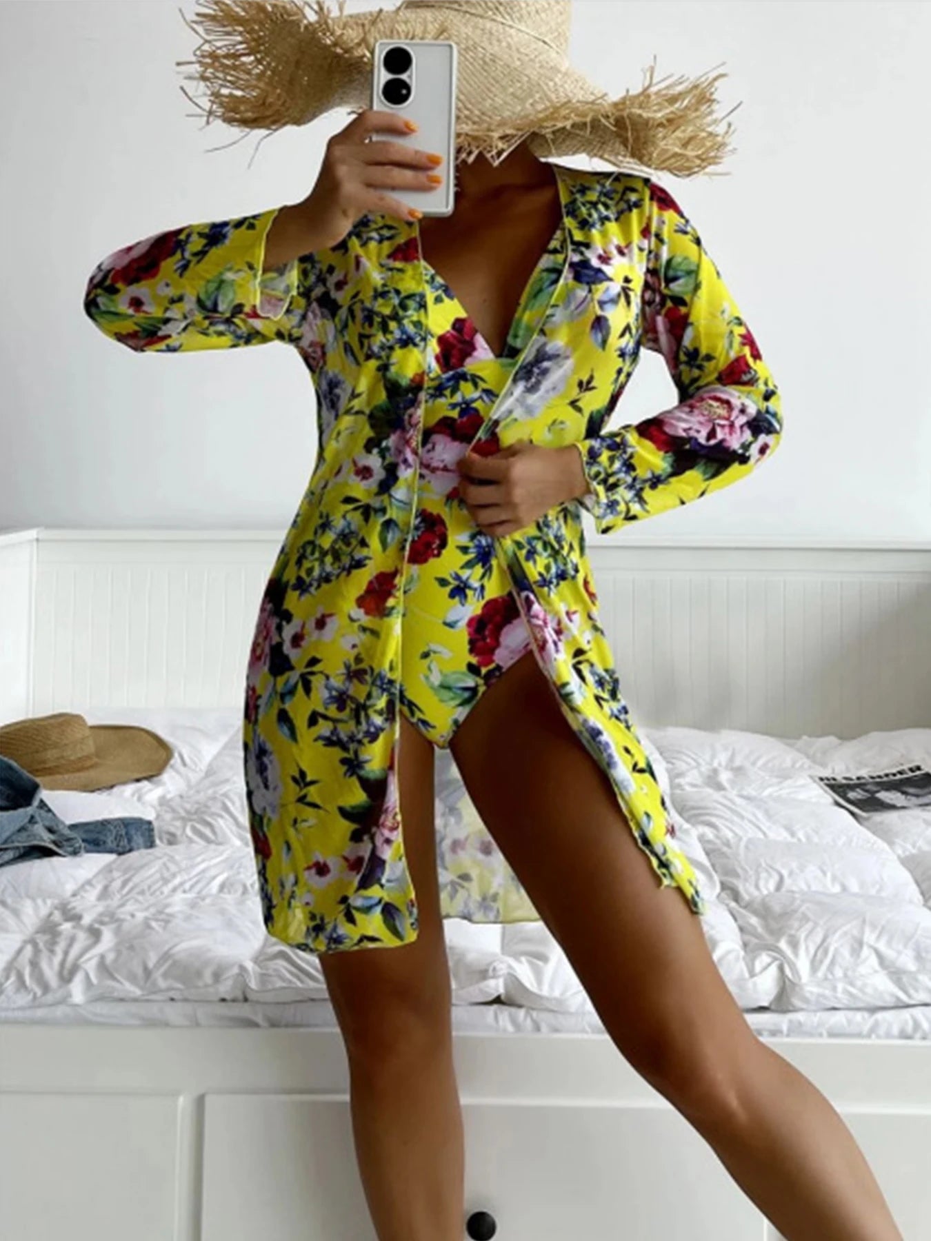 Sexy Floral Printed One Piece Swimsuit And Beach Cover-Up