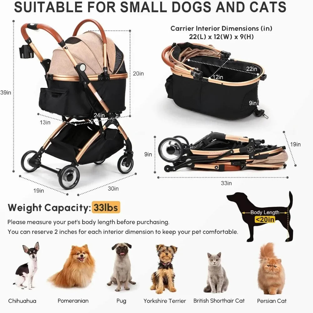 Push Button Pet Stroller With Detachable Carrier