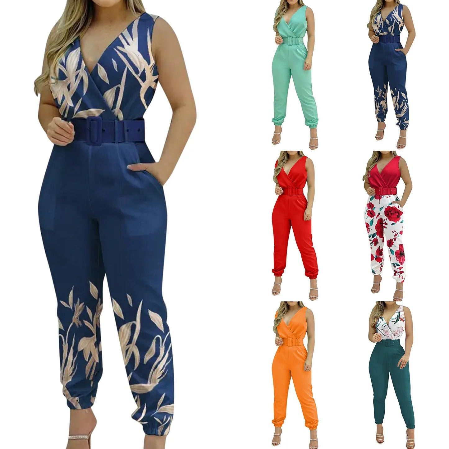 Print Jumpsuit Elegant Backless V Necking