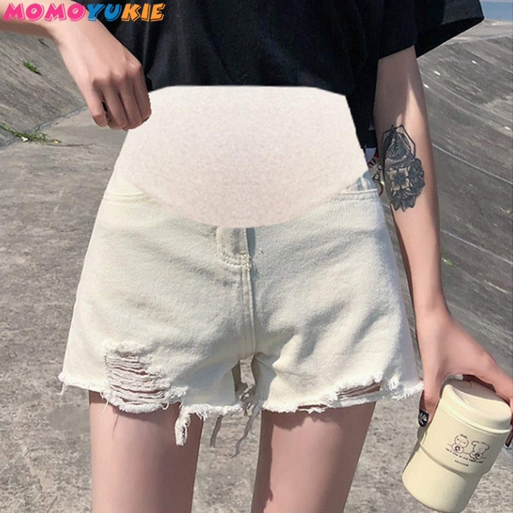 maternity Clothes for pregnant women rippe denim shorts summer pregnancy pants woman  women's clothing 2022 jeans grossesse