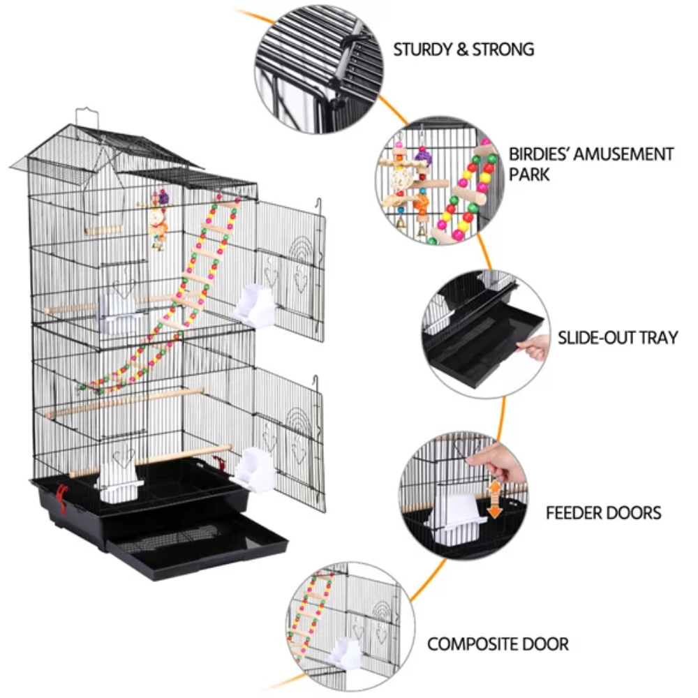 39" Metal Bird Cage with Perches and Toys,Durable, Sturdy,Heavy-Duty,Safe, TD2cqm0001