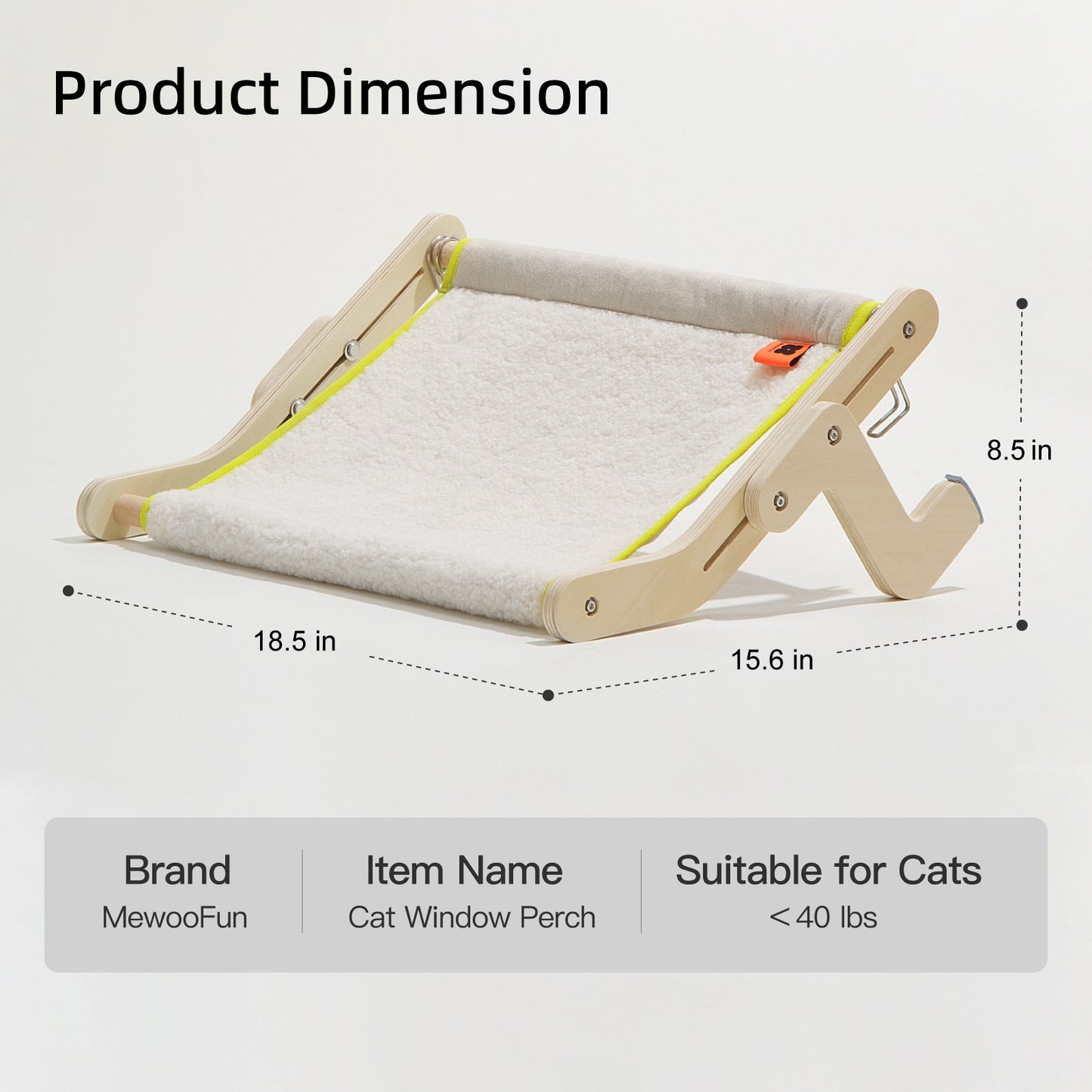 Mewoofun Cat Window Perch Wooden Assembly Sturdy Hanging Hammock Cotton Canvas Easy Wash Multilayer Plywood Sunbathing Cat Nest