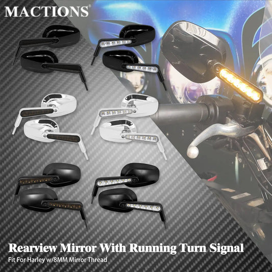 Universal Motorcycle Rear Side View Mirrors With LED For Harley Sportster XL883 Touring Softail FLSTN 8MM Mirrors Running Lights