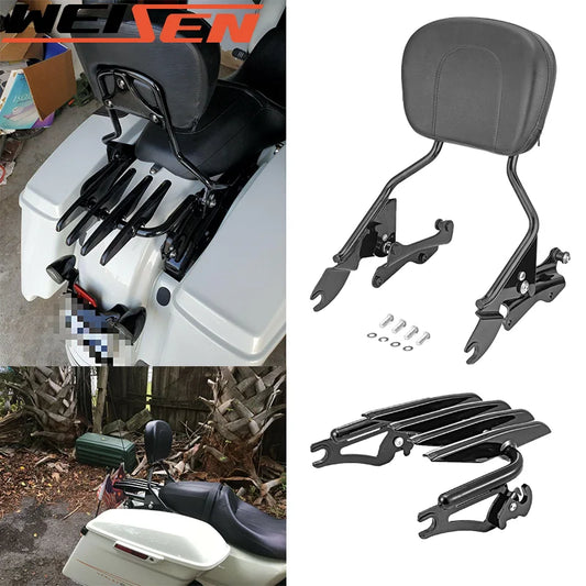 Motorcycle Sissy Bar Backrest + Stealth Luggage Rack For Harley-Davidson 2009-UP Touring Road King Street Road  Electra Glide