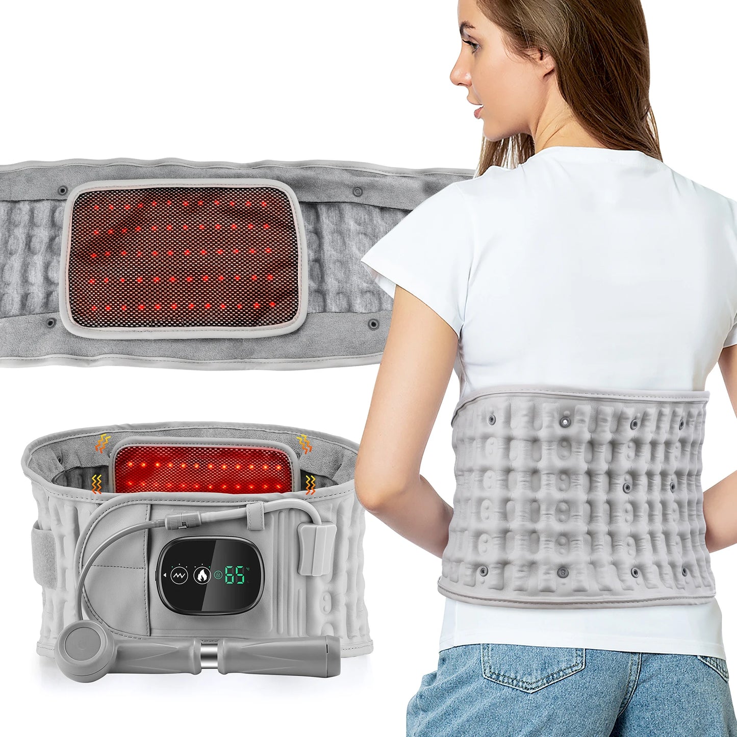 Electric Waist Massager Infrared Heated Lumbar Pad Adjustable Temperature Hot Compress Vibration Waist Massage Belt Back Support