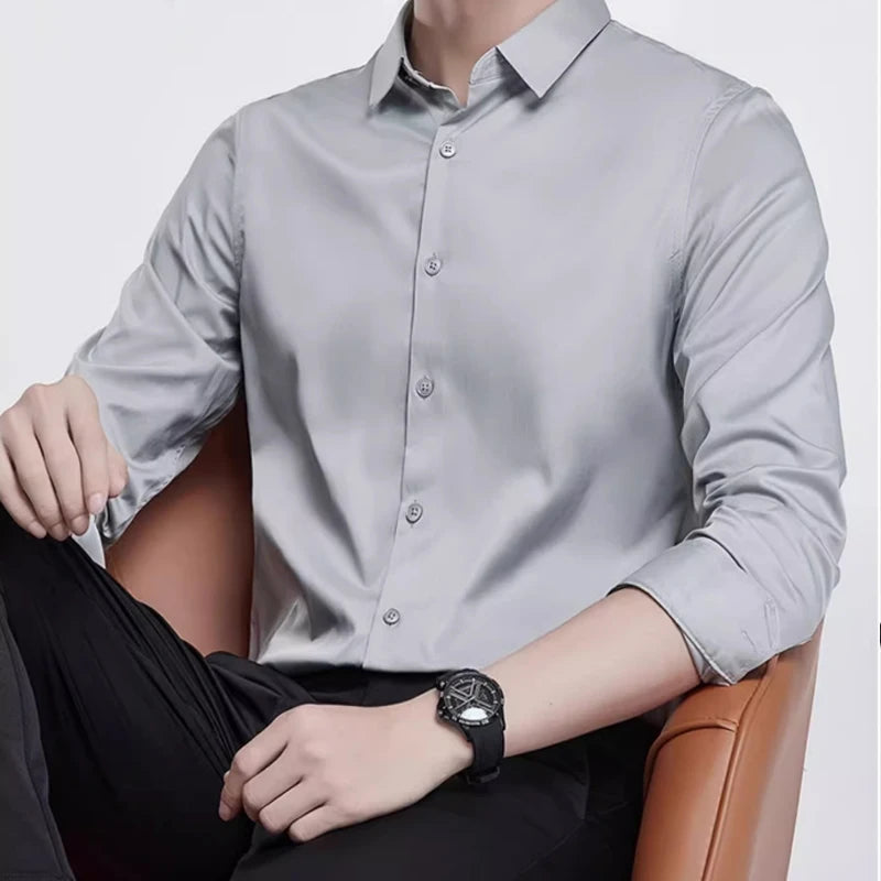 S-6XL Mercerized Nonironing Solid Color Shirts