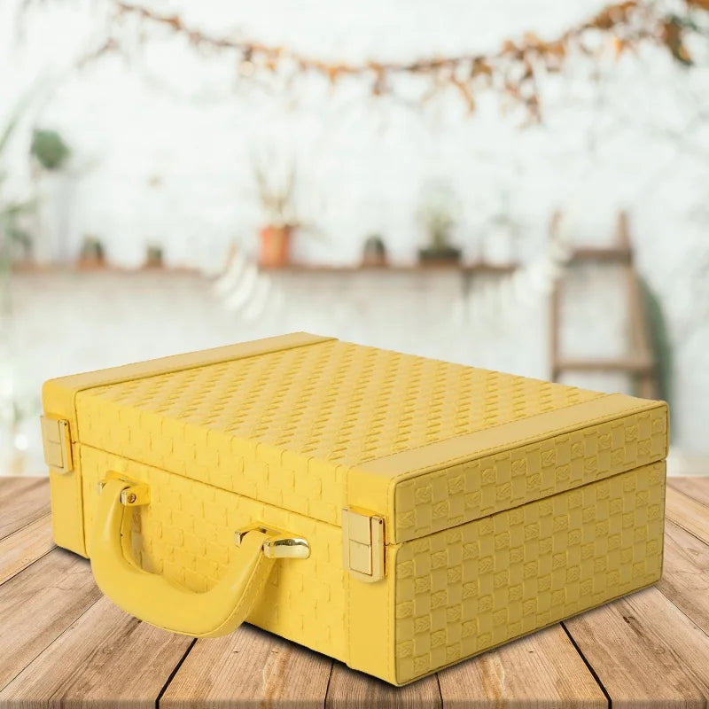 Yellow Faux Leather WovenTexture Travel Briefcase