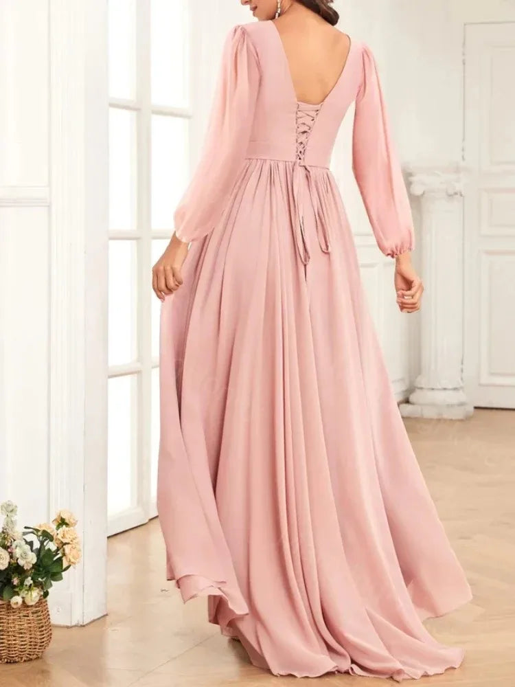 Deep V-neck Simple Evening Bridesmaid Dresses Prom Robe