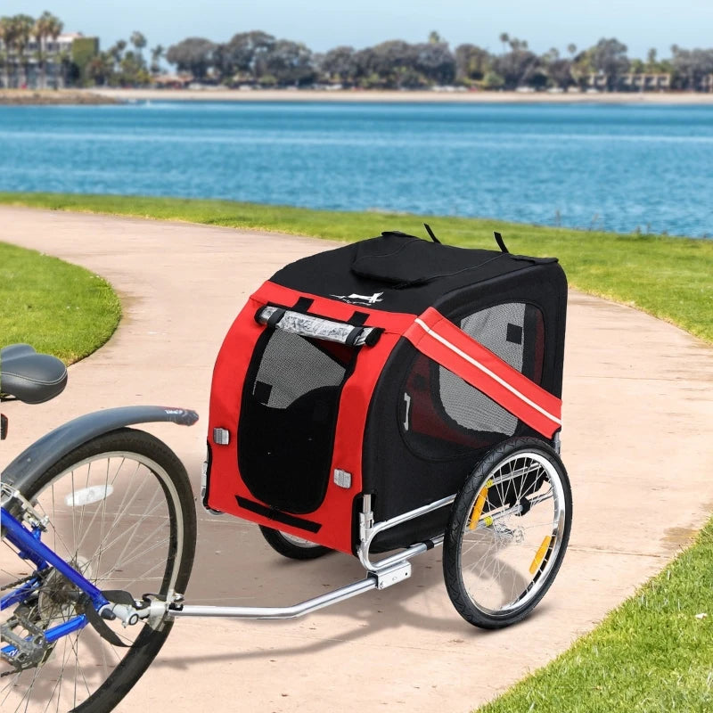 Pet Stroller Bicycle Trailer w/Red Safety Sign