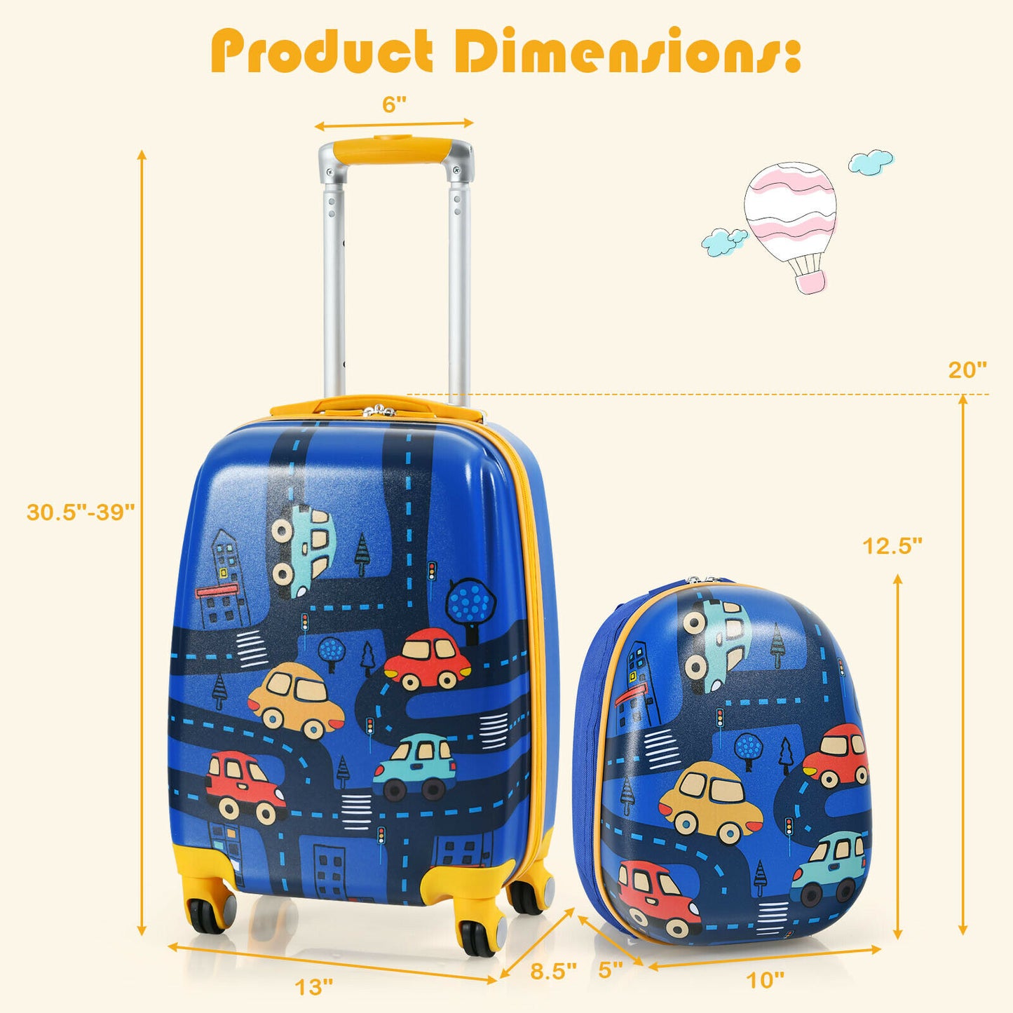 2PC Kids Carry On Luggage Set 12&quot; Backpack &amp; 18&quot; Rolling Suitcase for Travel - DJVWellnessandPets