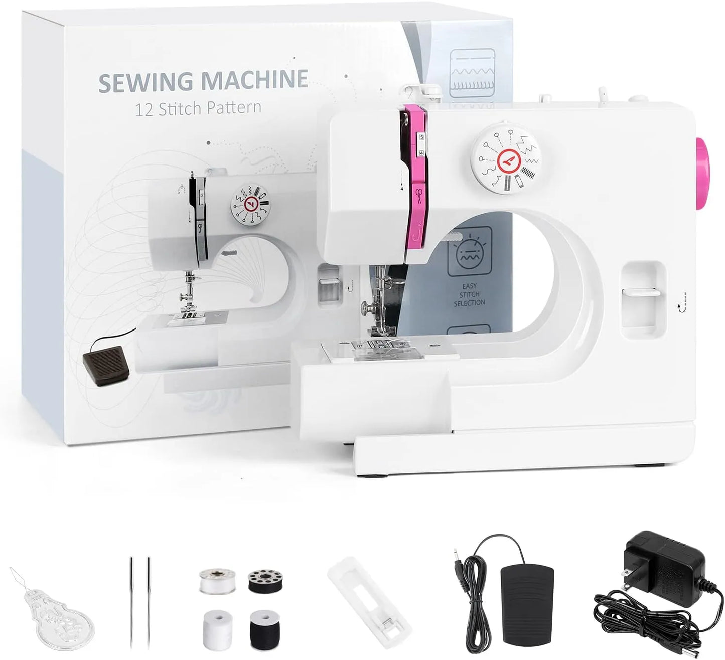 Mini Sewing Machine,Portable Household Crafting Mending Sewing Machine with 12 Built-In Stitches and Foot Pedal  for Beginners