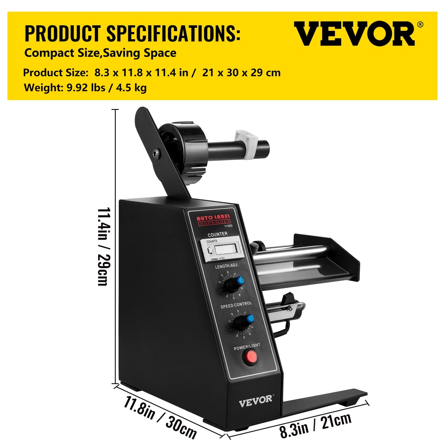 VEVOR Automatic Label Dispenser Device 140mm AL-1150D Portable Label Applicator Sticker Separating Auto Label Stripping Machine