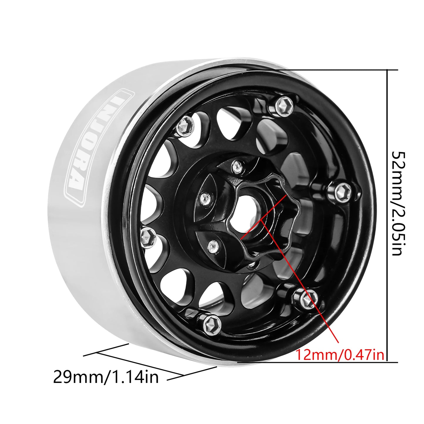 INJORA CNC Aluminum 1.9" Beadlock Deep Dish Negative Offset 10.4mm Wheel Rim for 1/10 RC Crawler Car TRX4 Axial SCX10 (W1949)