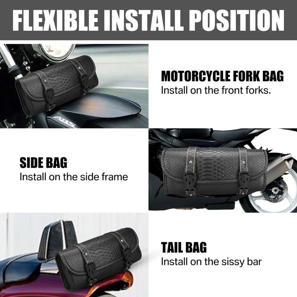 Crocodile Pattern Motorcycle Saddlebag Leather Luggage PU Bags Front Fork Tool Bag For Harley Sportster Chopper Bobber Cruiser