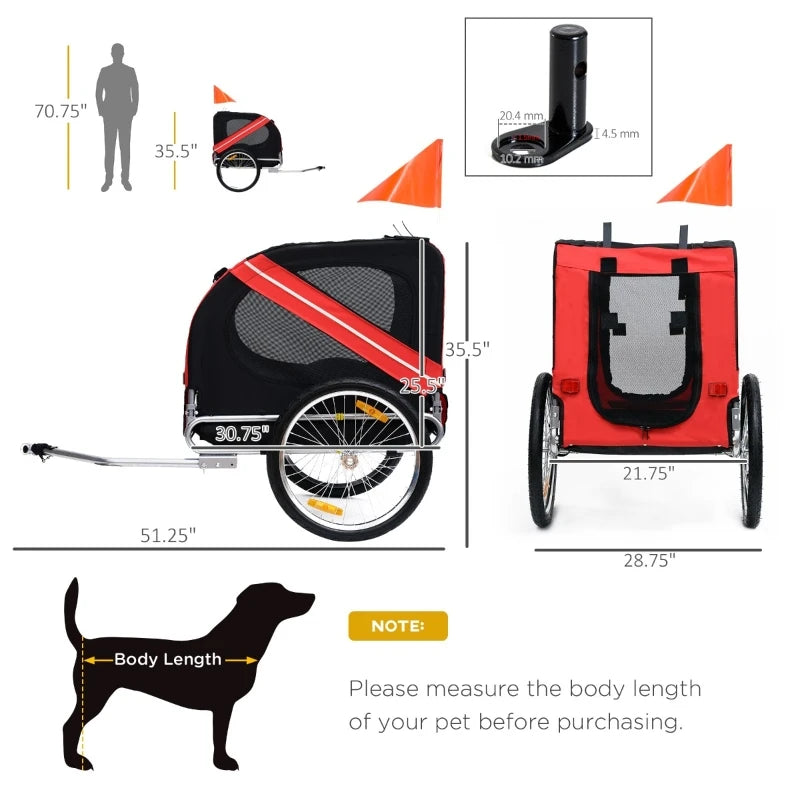 Pet Stroller Bicycle Trailer w/Red Safety Sign