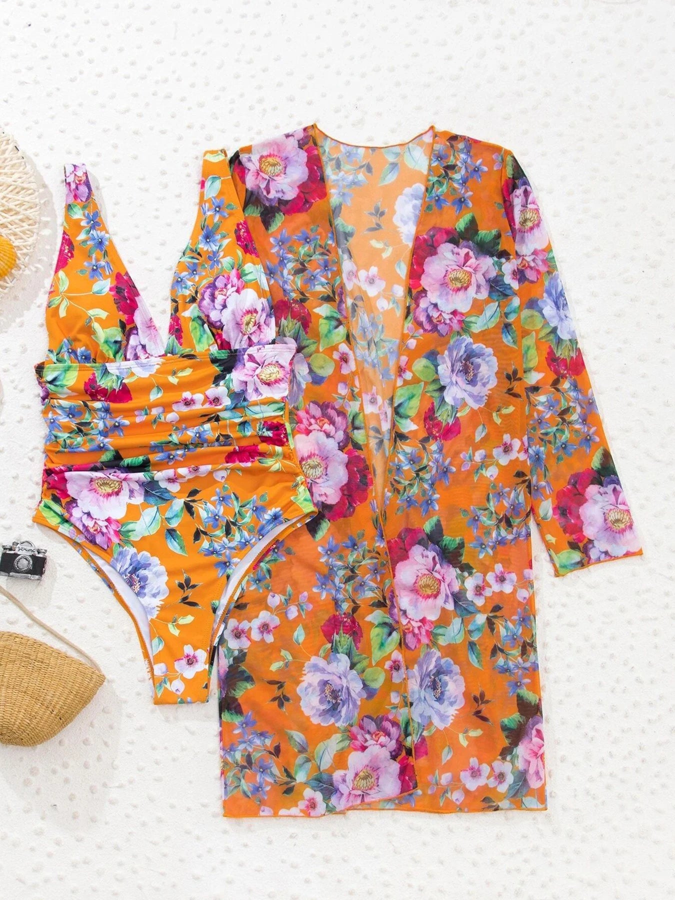 Sexy Floral Printed One Piece Swimsuit And Beach Cover-Up