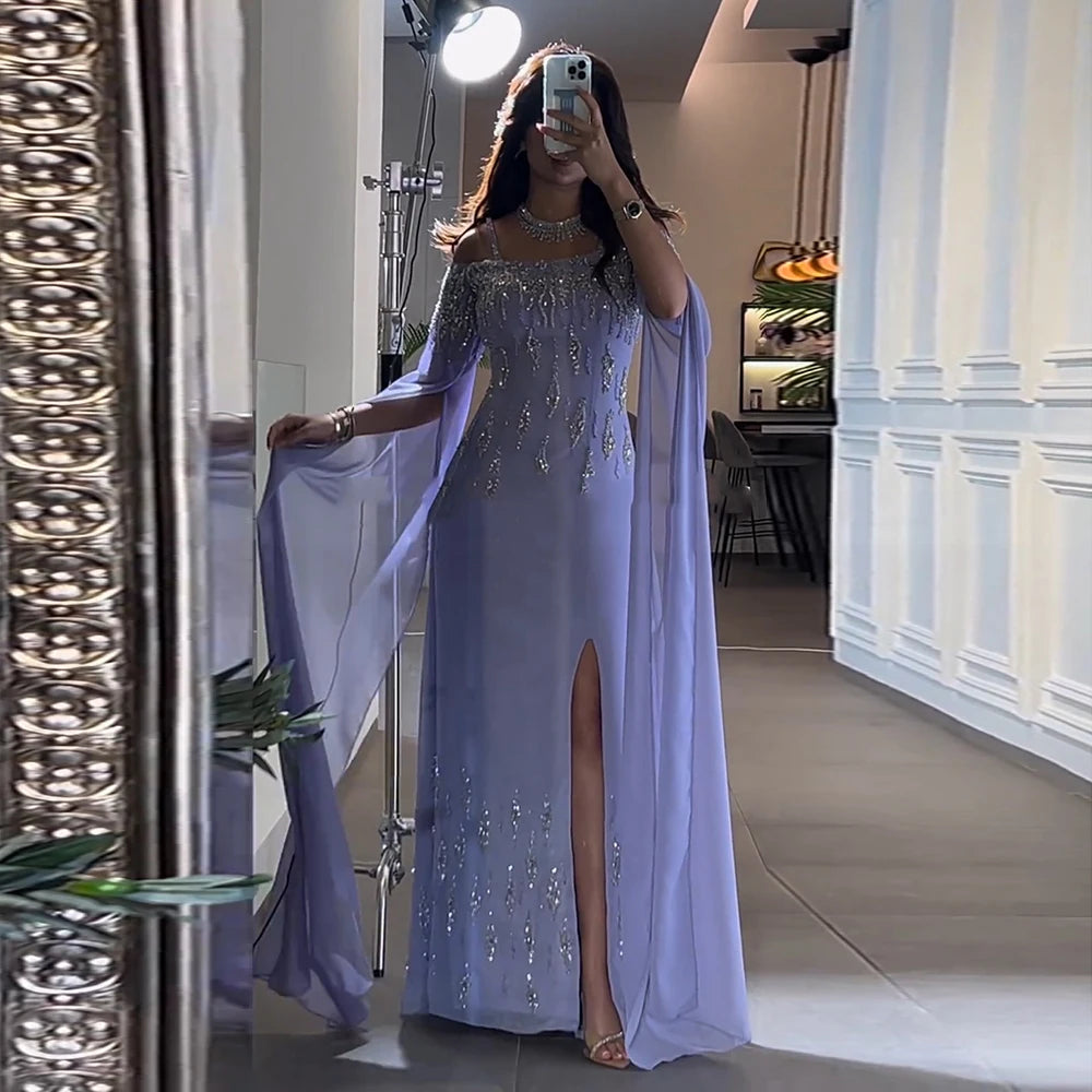 Sharon Said Arabic Lilac Mermaid Evening Dress with Cape